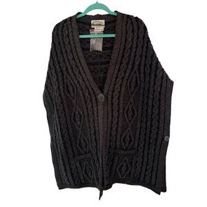 Aran Crafts Womens Vest Poncho Size M/L Irish Wool Gray One Button Casual New